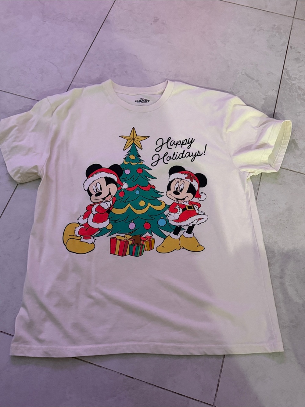 Disney White Mickey & Minnie Holiday Tree Tee